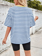 Contrast Striped Round Neck T-shirt (13)
