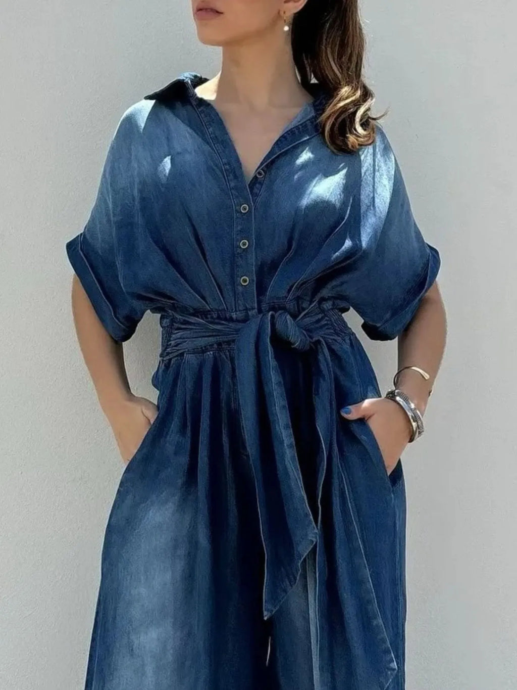 Button Front Wide Leg Denim Jumpsuit (3)