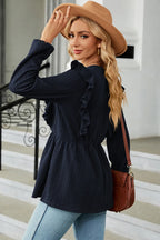 Ruffled Round Neck Balloon Sleeve Blouse (6)