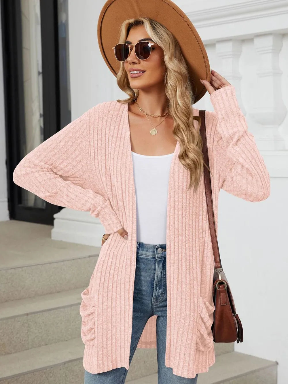 Pocketed Open Front Long Sleeve Cardigan (20)