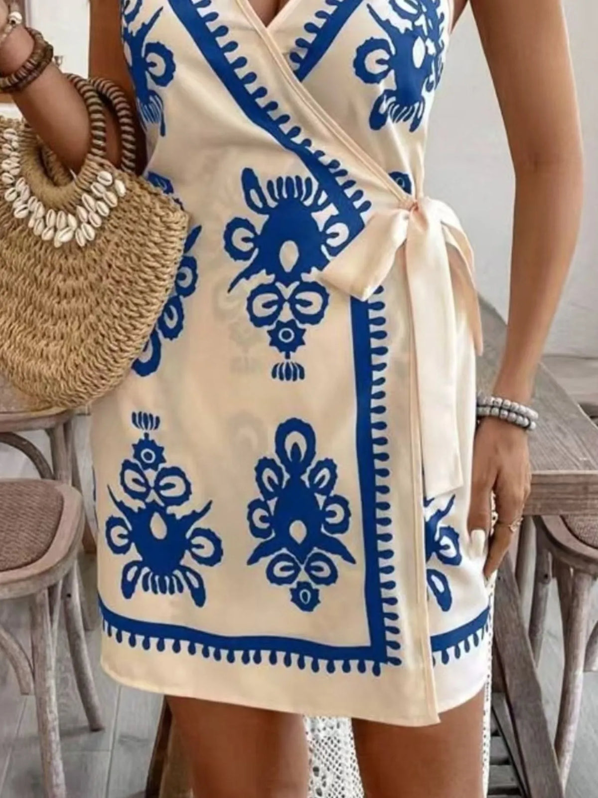 Floral Print Spaghetti Strap Wrap Mini Dress (11)