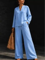Notched Long Sleeve Top Pants Set (6)