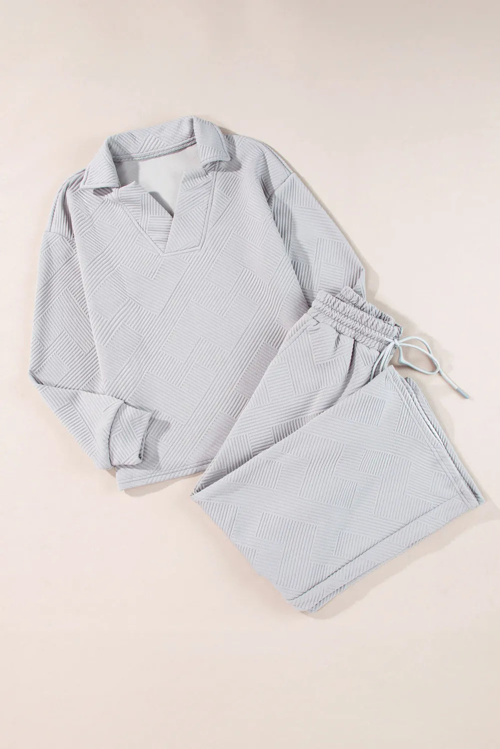 Textured Long Sleeve Top Drawstring Pants Set (5)