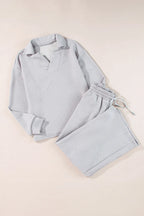 Textured Long Sleeve Top Drawstring Pants Set (5)