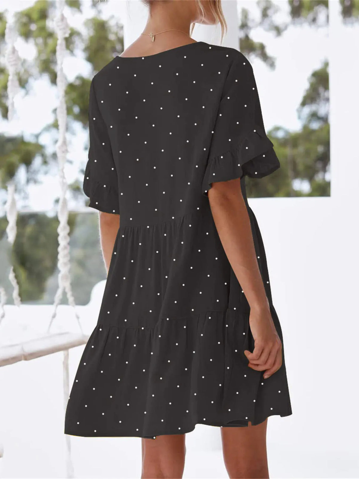 Polka Dot V-neck Short Sleeve Mini Dress (3)