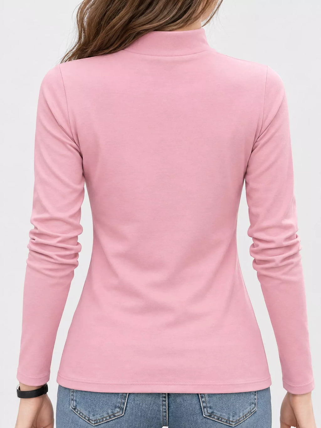 Full Size Slim-fit Mock Neck Long Sleeve Basic T-shirt Plus (18)