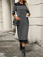 Striped Round Neck Long Sleeve Dress (11)