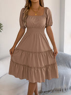 Square Neck Short Puff Sleeve Dress (15)