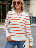 Striped Johnny Collar Long Sleeve Sweater (15)