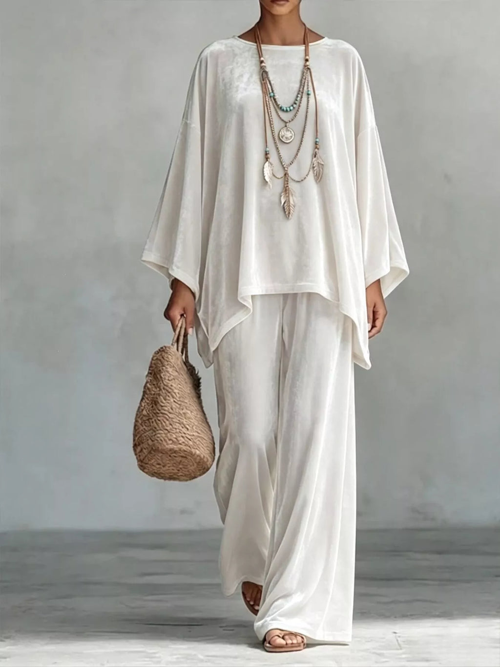 Full Size Asymmetrical Top Wide Leg Pants Set Plus