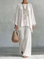 Full Size Asymmetrical Top Wide Leg Pants Set Plus