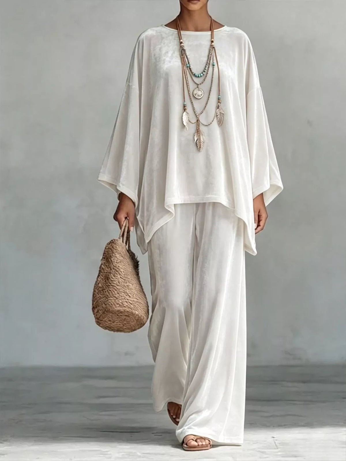 Full Size Asymmetrical Top Wide Leg Pants Set Plus