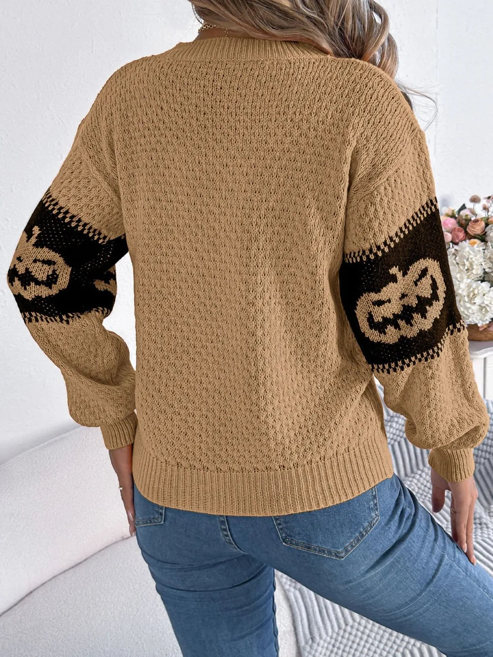 Pumpkin Round Neck Long Sleeve Sweater (8)