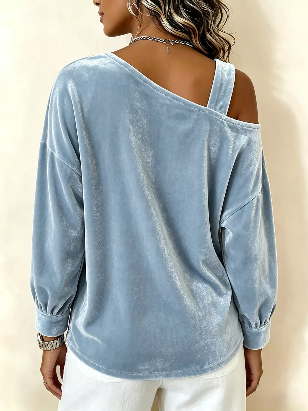 Full Size Velvet One-shoulder Top Buckle Detail Plus (3)