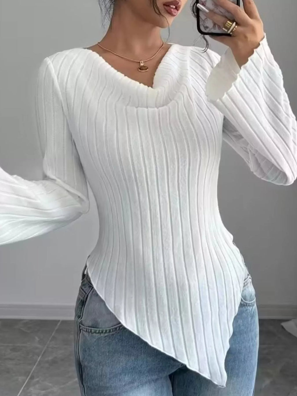 Cowl Neck Ribbed Knit Top (14)
