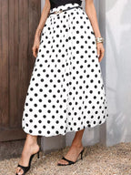 High-waisted Polka Dot A-line Midi Skirt