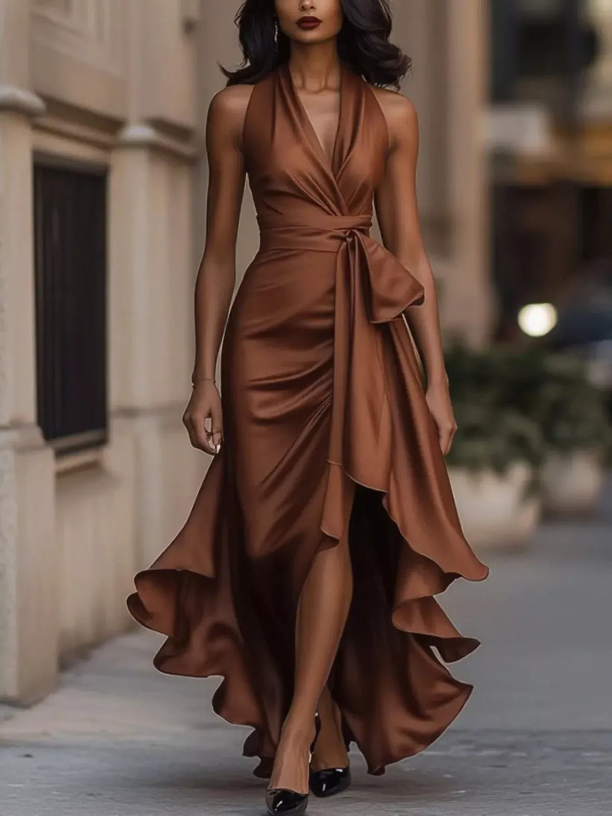 Full Size High-low Ruffled Satin Maxi Dress Plus (11)