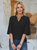 Eyelet Notched Half Sleeve T-shirt (11)