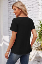 Decorative Button Scoop Neck T-shirt (9)