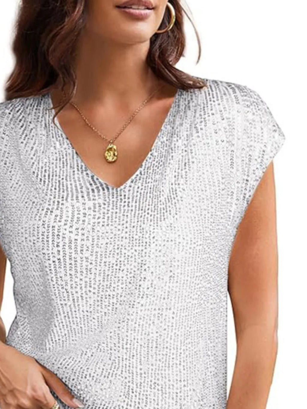 V-neck Sequin Cap Sleeve Top (6)