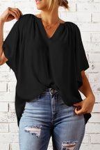Gathered Detail Notched Neck Flutter Sleeve Top (10)