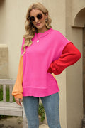 Block Round Neck Dropped Shoulder Sweater