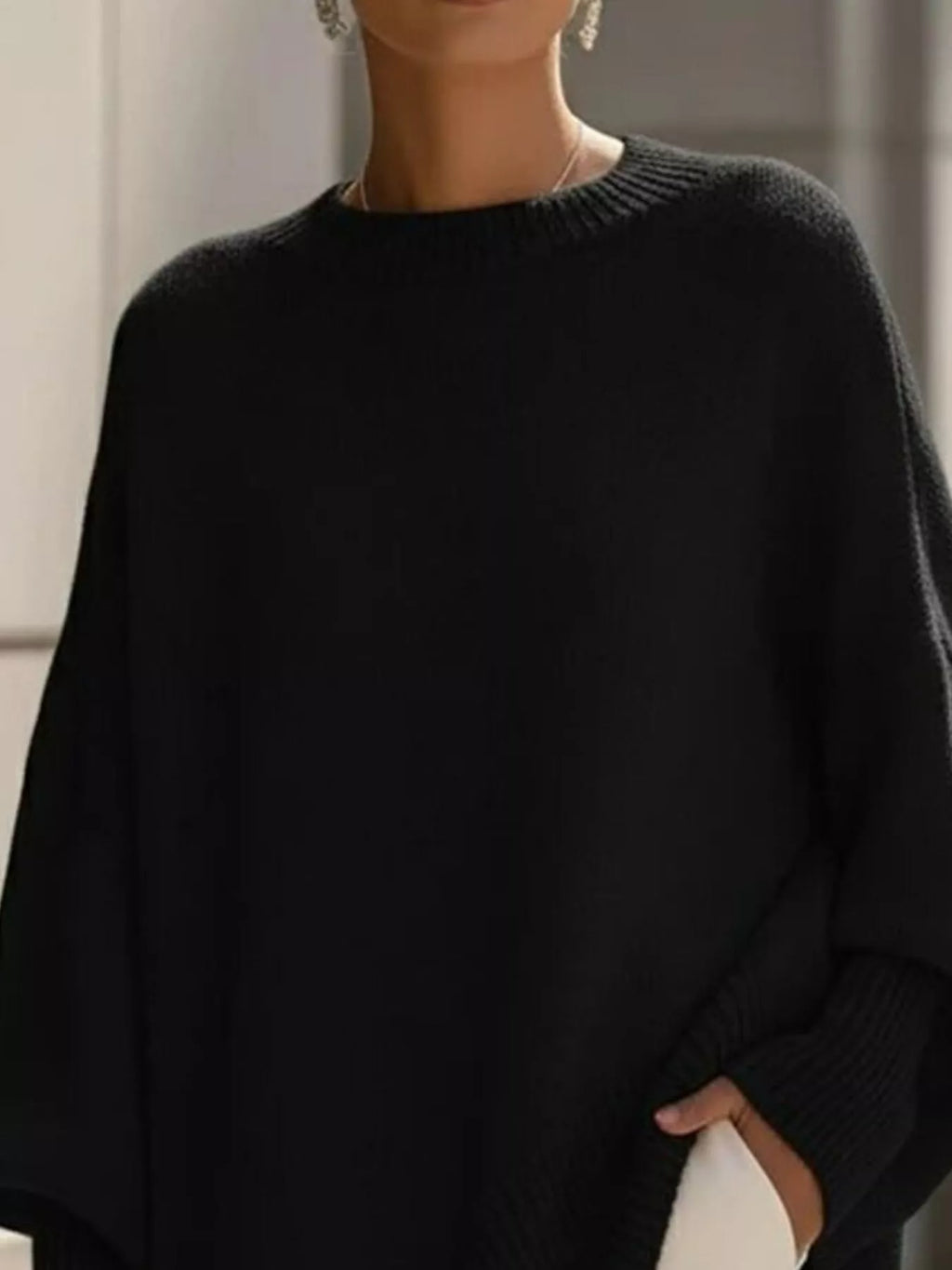Ribbed Batwing Sleeve Oversized Sweater (5)