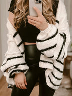 Striped Open Front Dropped Shoulder Cardigan (3)