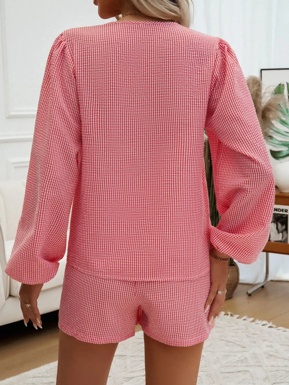 Tied Long Sleeve Top Shorts Set (11)