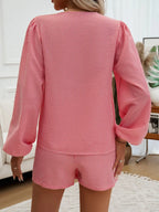Tied Long Sleeve Top Shorts Set (11)