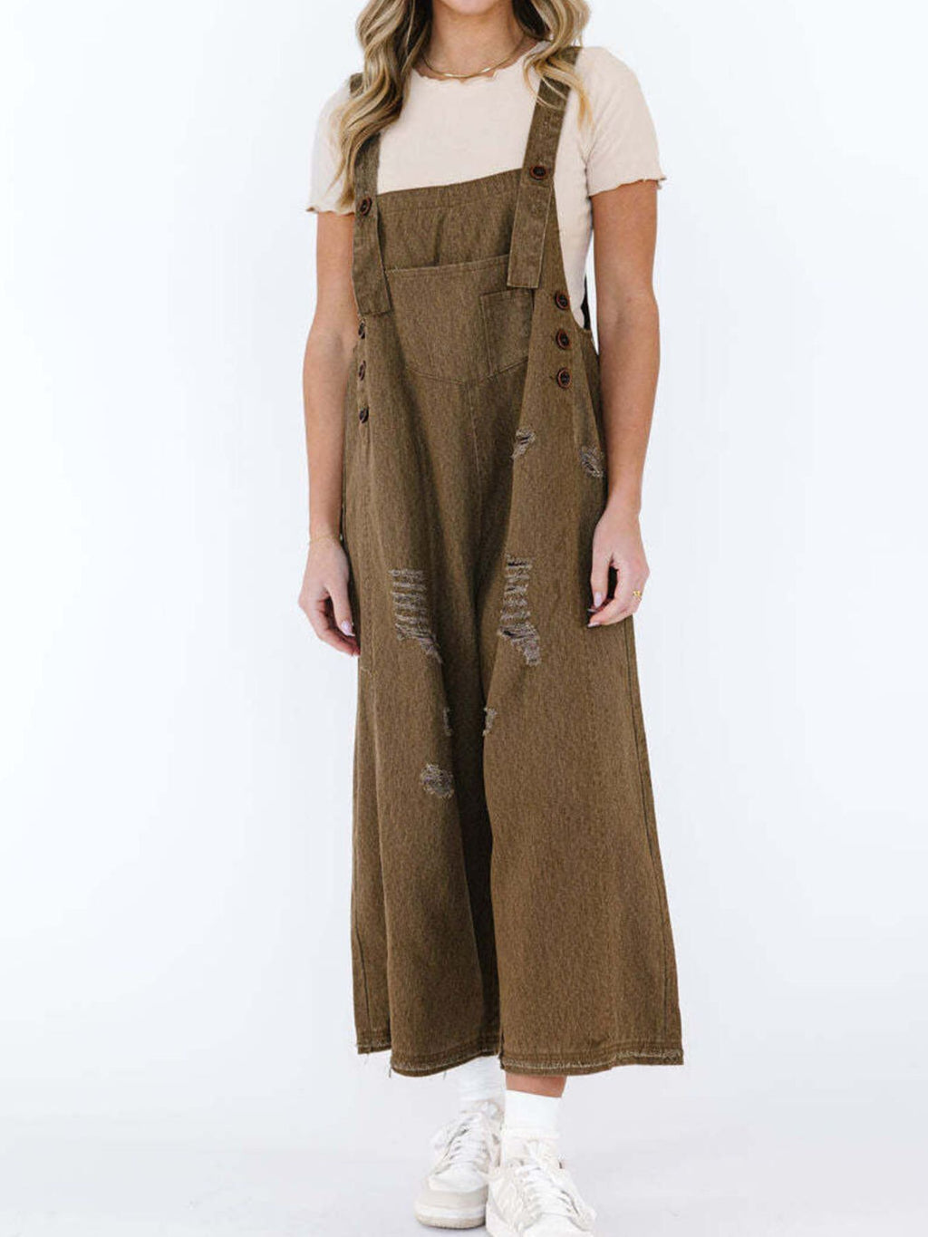 Distressed Wide Leg Denim Overalls (13)