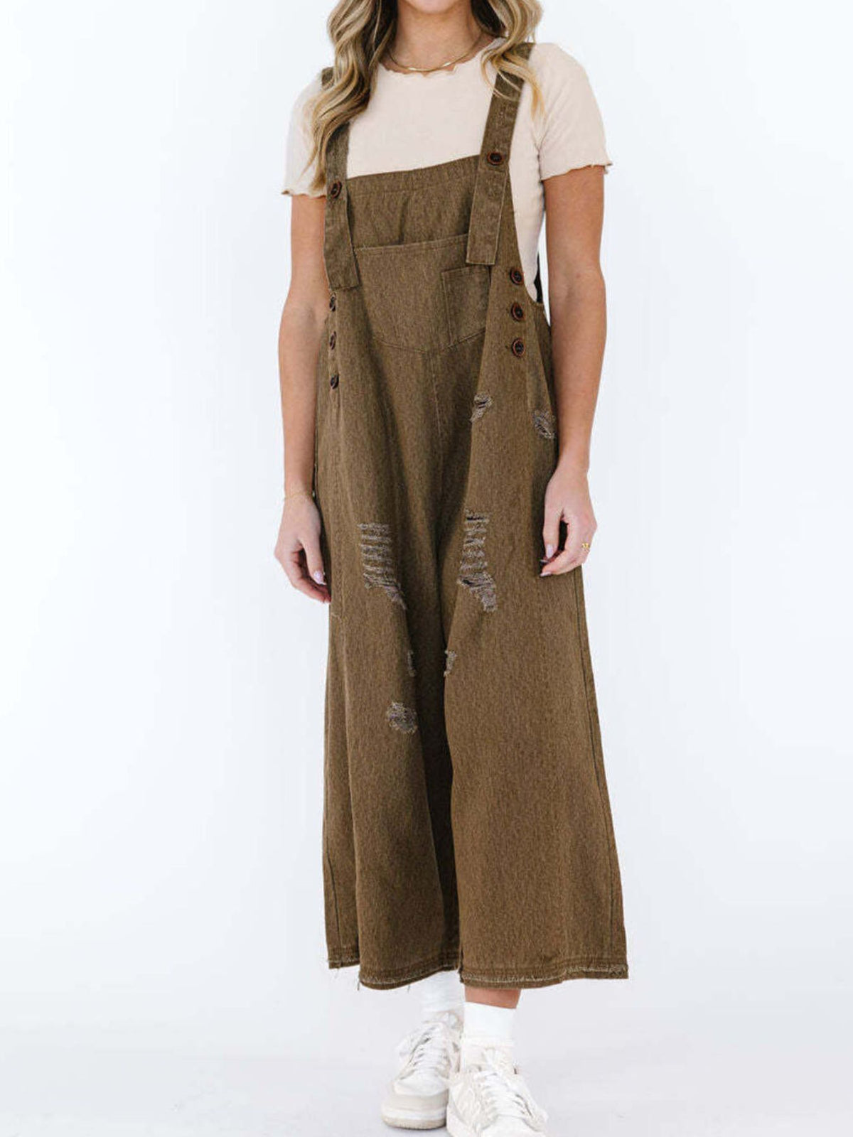 Distressed Wide Leg Denim Overalls (13)