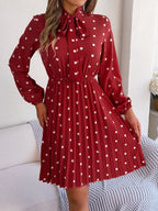 Polka Dot Tie Neck Pleated Dress (15)
