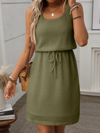 Waffle-knit Drawstring Mini Tank Dress (16)