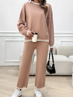 Round Neck Dropped Shoulder Top Pants Sweater Set (5)