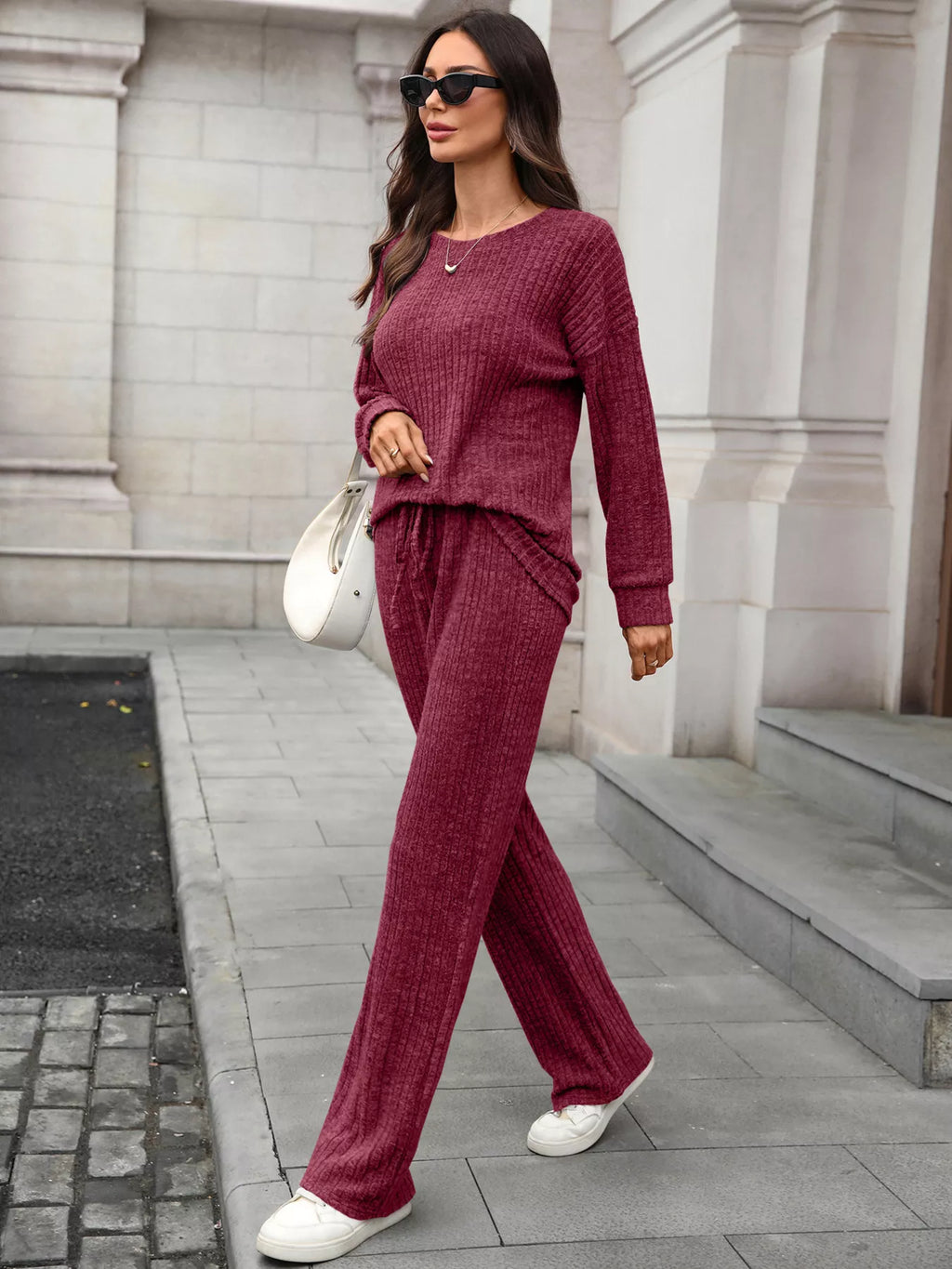 Ribbed Round Neck Top Pants Set (20)