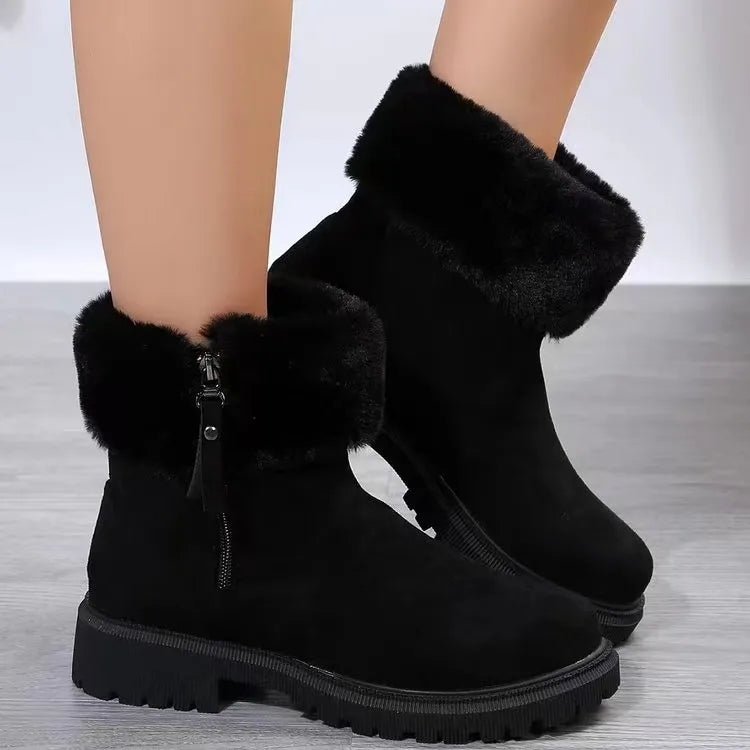 Suede Faux Fur Boots Side Zipper (2)