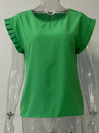 Ruffled Round Neck Cap Sleeve Blouse (8)