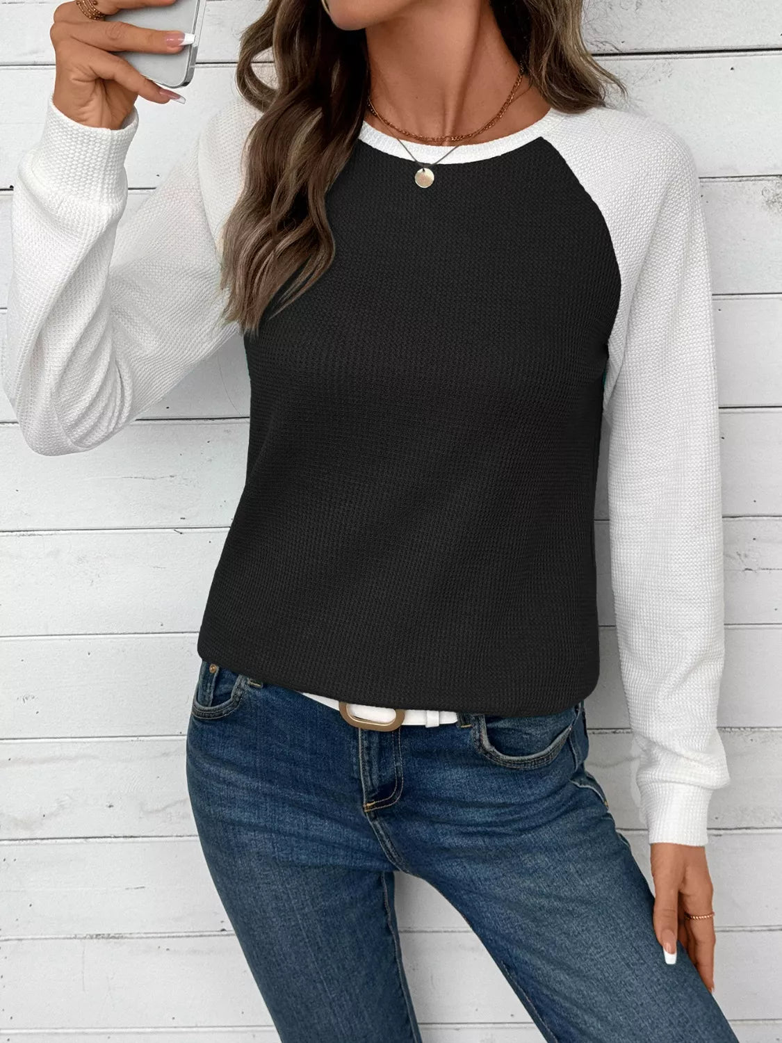 Waffle Knit Raglan Sleeve T-shirt (21)
