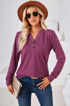 Notched Button Detail Long Sleeve T-shirt (18)