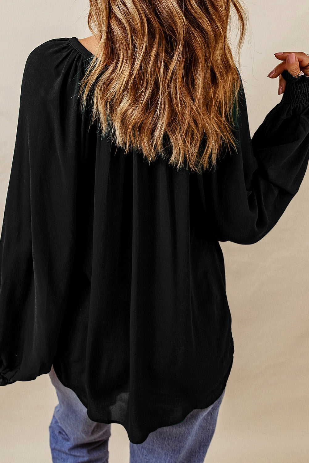 Notched Neck Lantern Sleeve Blouse (12)