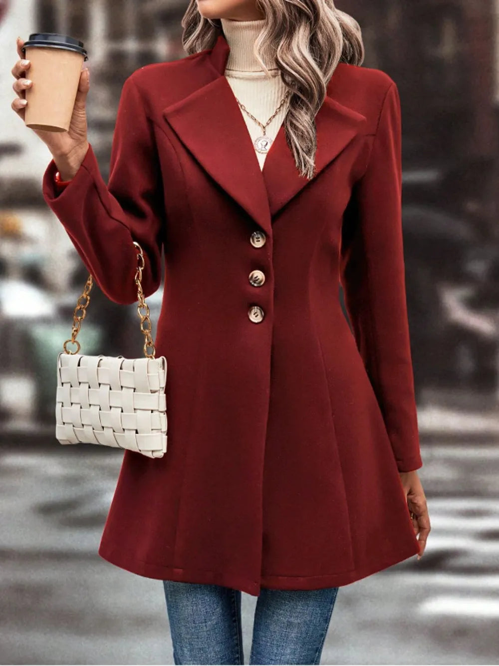 Collared Neck Button Up Long Sleeve Coat (10)
