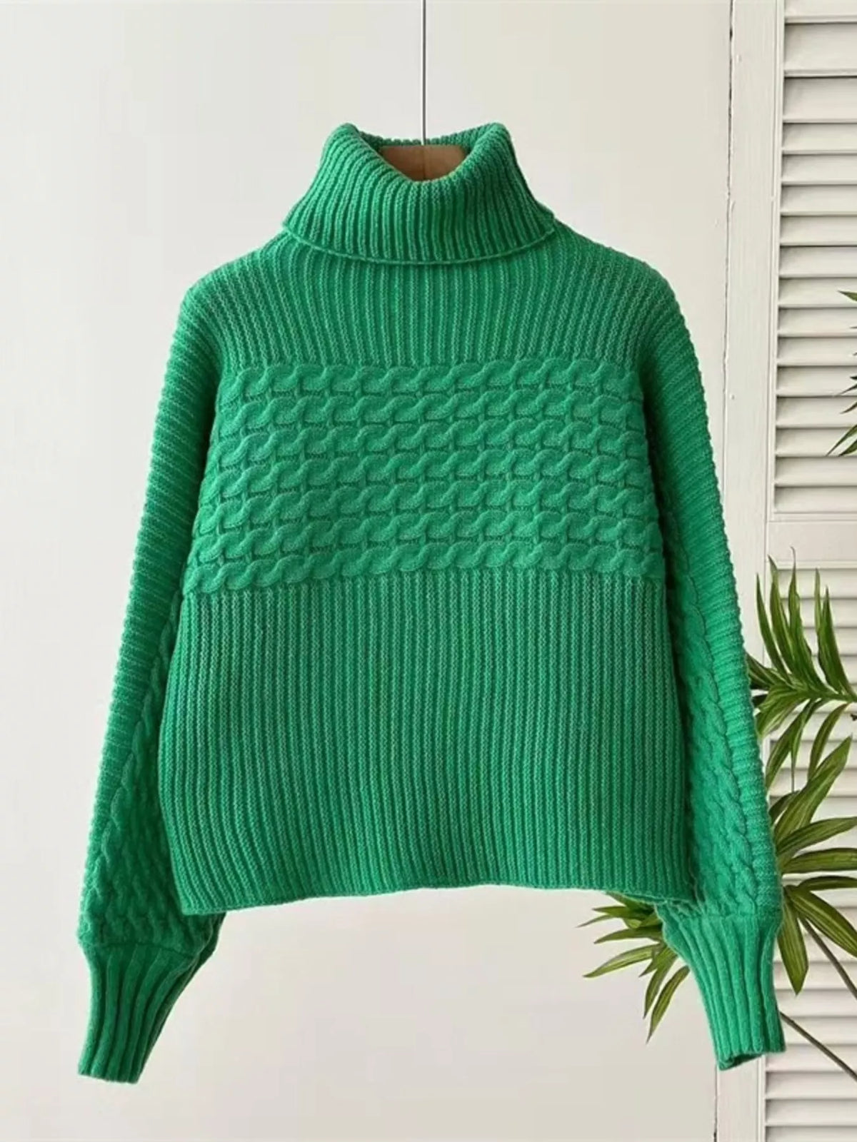 Textured Knit Turtleneck Long Sleeve Sweater (5)