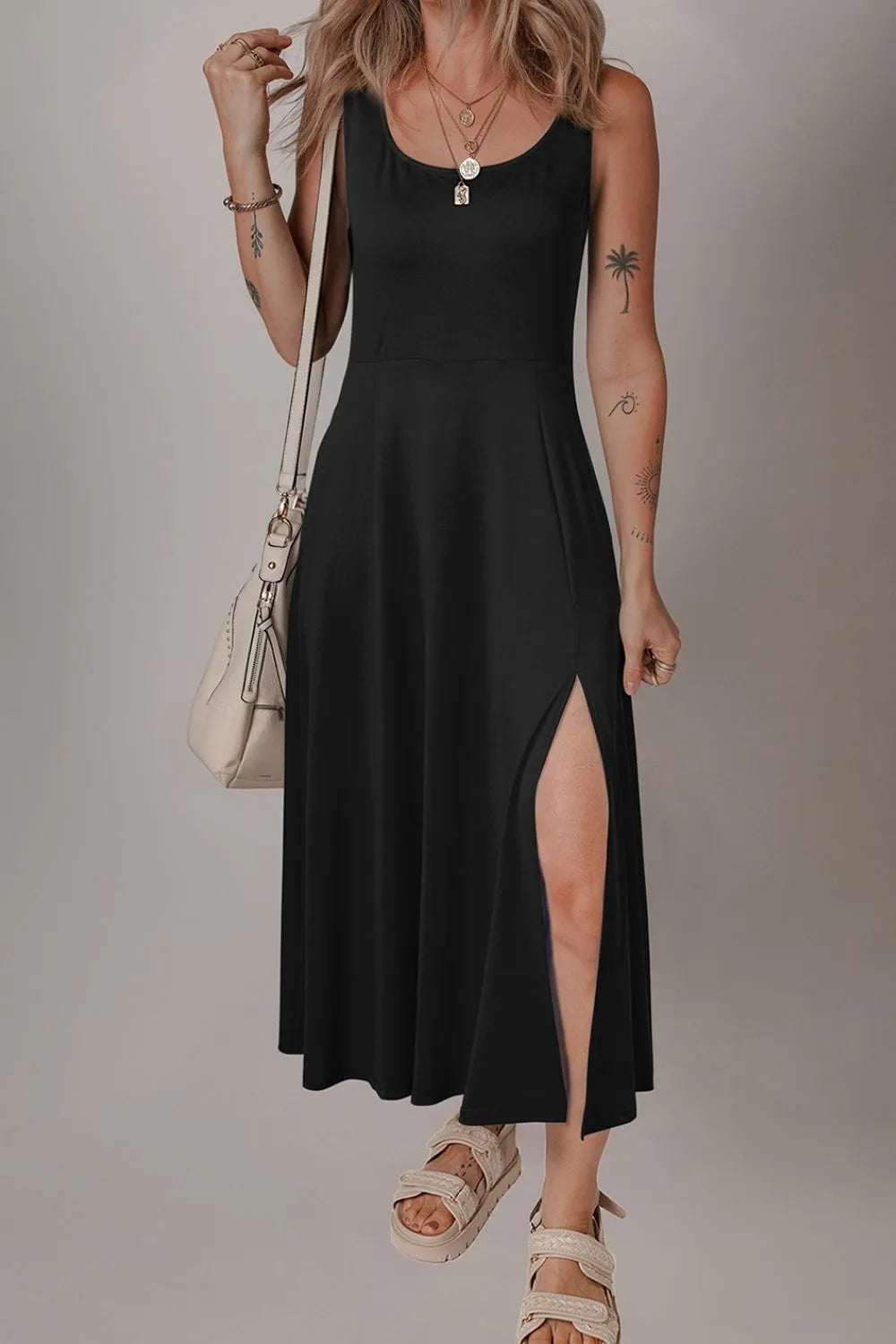 Side Slit Scoop Neck Wide Strap Dress (3)