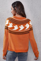 Ghost Pattern Round Neck Long Sleeve Sweater (15)