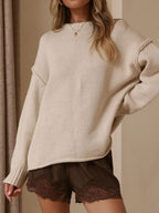 Crew Neck Dropped Shoulder Sweater (2)