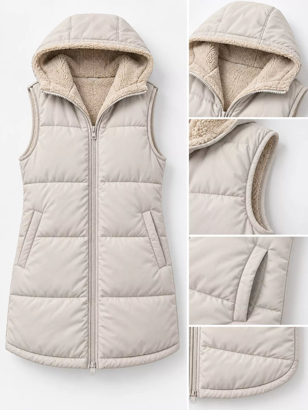 Full Size Hooded Sherpa-lined Puffer Vest Coat Plus (28)