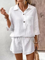 Button Detail Top Shorts Set (4)
