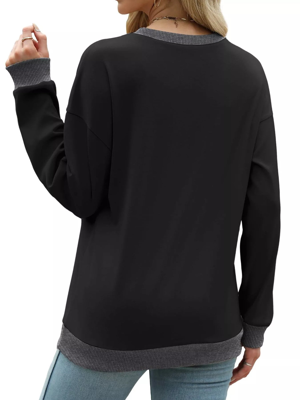 Contrast Trim Crew Neck Casual Sweatshirt (4)