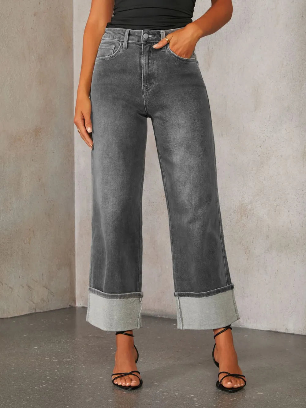 High Waisted Straight Leg Rolled Jeans (9)